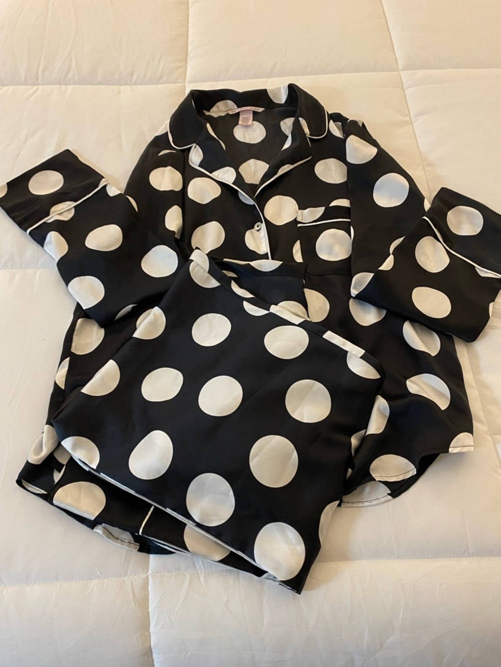 Victoria's Secret Black and White Polka Dot Satin Pajama Top